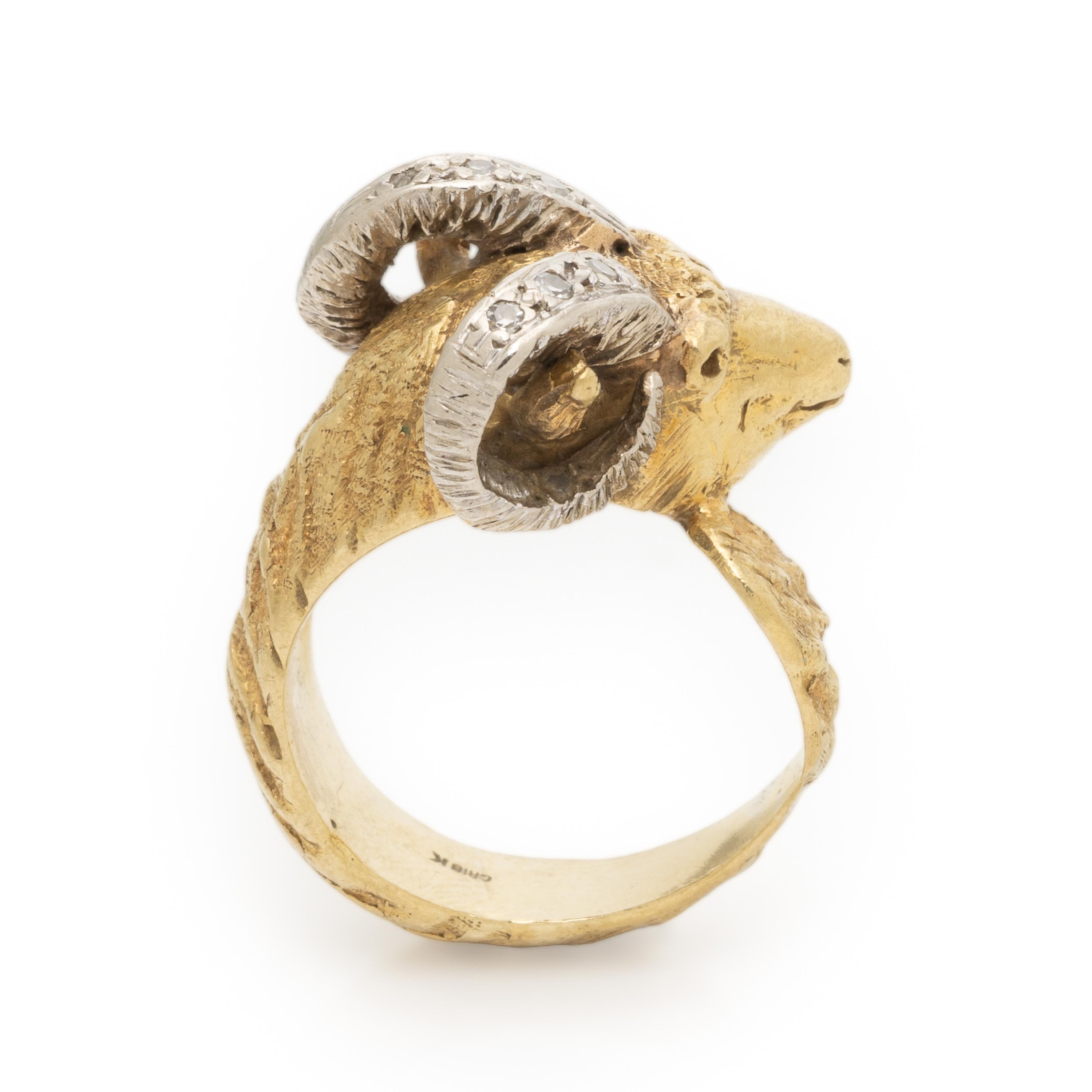 Bicolor Gold and Diamond Ram's Head Ring