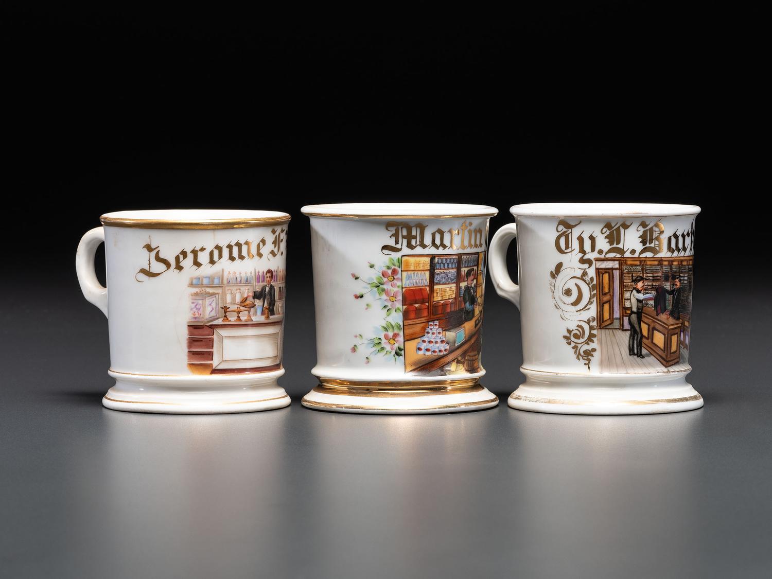Three Porcelain Occupational Shaving Mugs