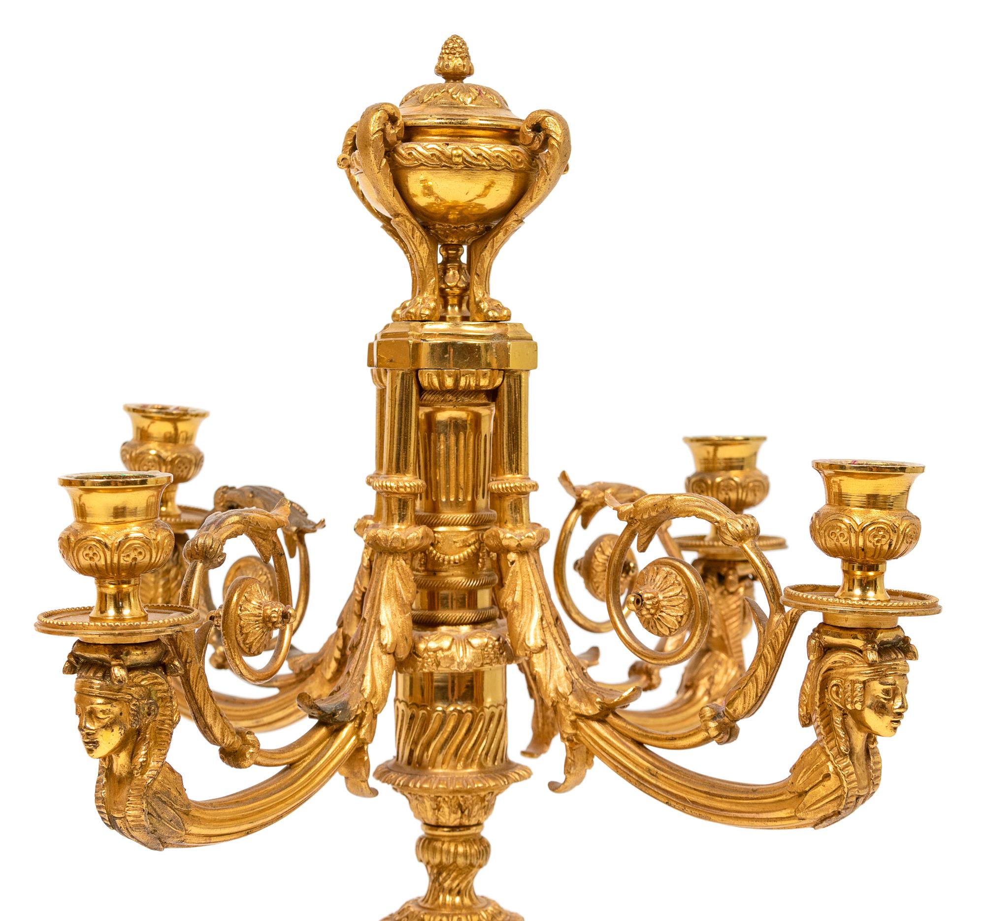 A Pair of Louis XVI Style Gilt-Bronze Four-Light Candelabra
