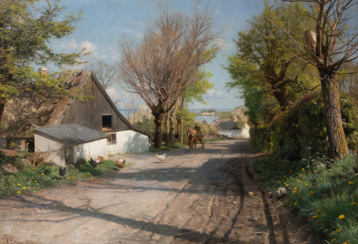 Spring day with a horse carriage on the road near Jyllinge
