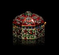 A Mughal Style Enameled Gold and Gem-Inset Snuff Box