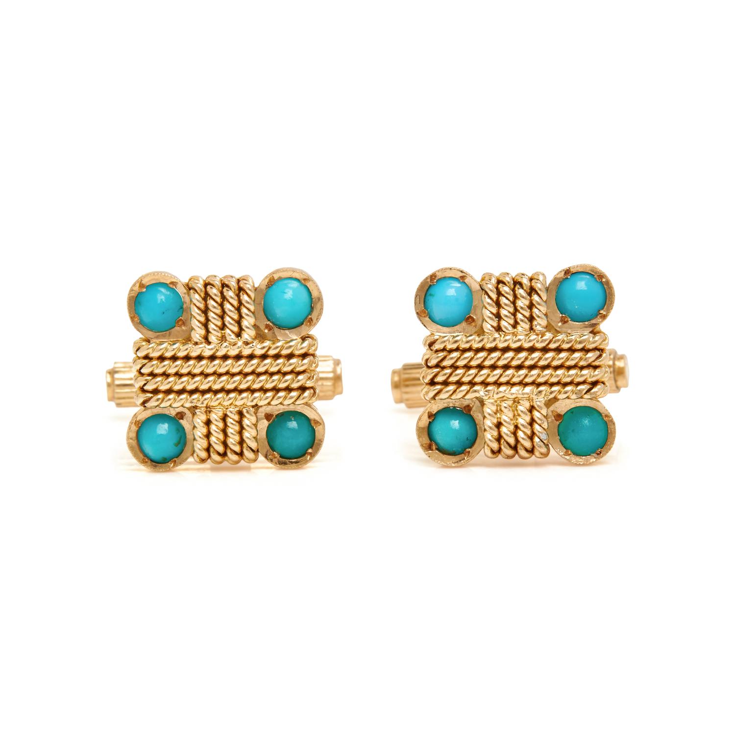 YELLOW GOLD AND TURQUOISE CUFFLINKS