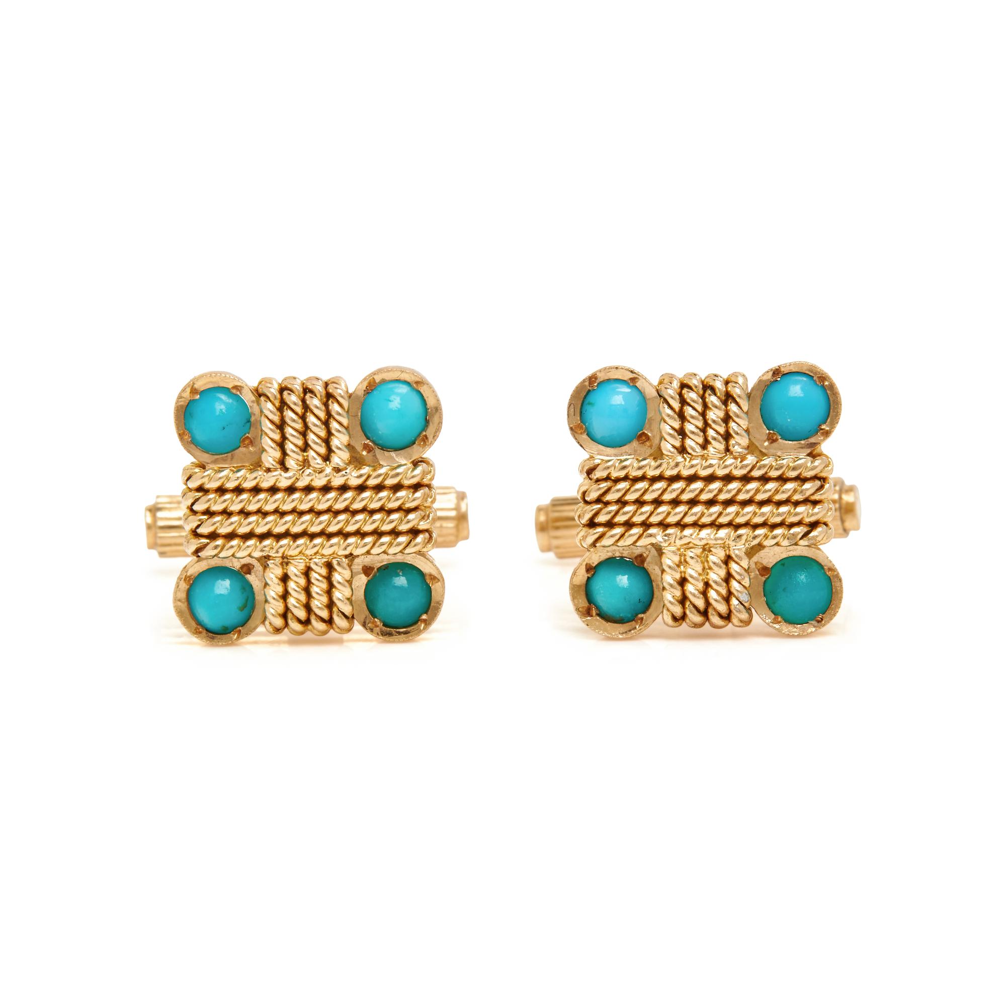 YELLOW GOLD AND TURQUOISE CUFFLINKS