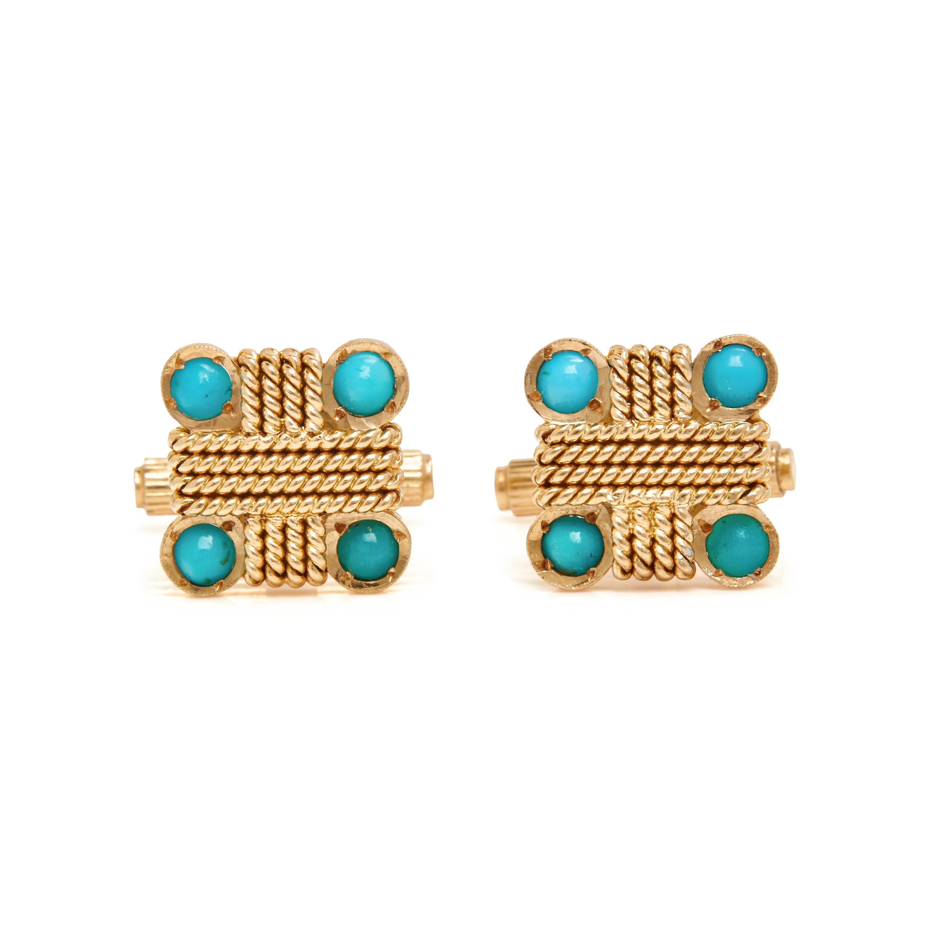 YELLOW GOLD AND TURQUOISE CUFFLINKS