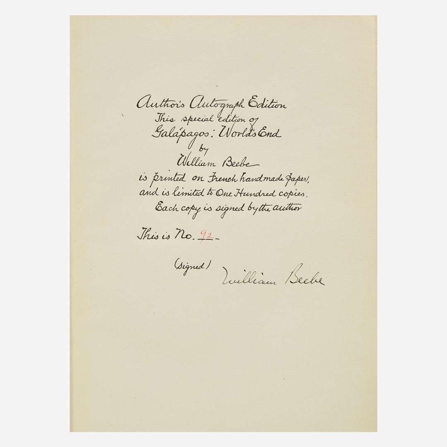 [Science, Medicine & Mathematics] Beebe, (Charles) William "Galapagos: World's End" and 3 Other Titles