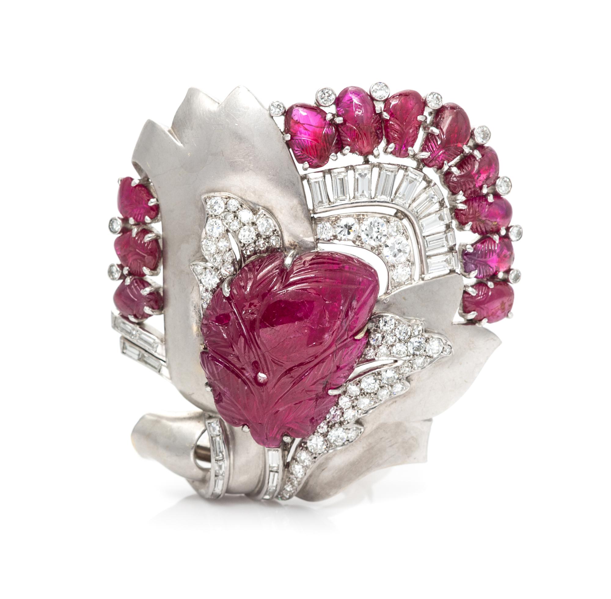 A Platinum, Ruby and Diamond Dress Clip, 26.40 dwts.