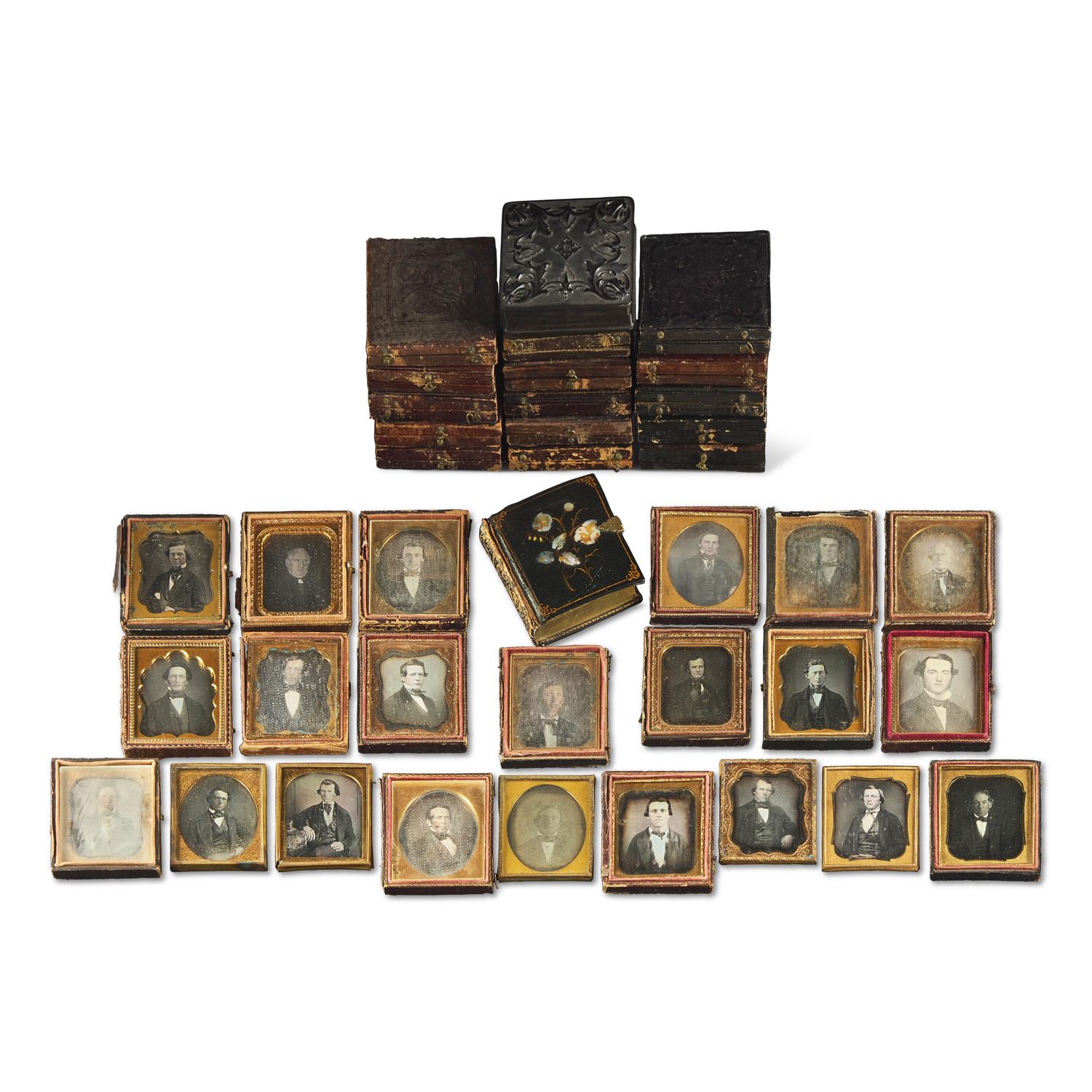 [Early Photography] Group of 39 Sixth Plate Daguerreotypes of Men