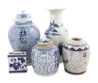 Five Chinese Blue and White Porcelain Articles