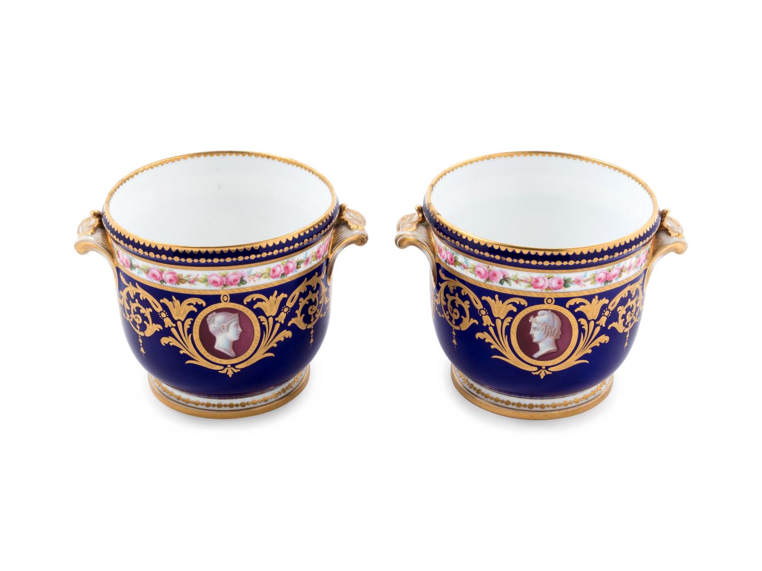 A Pair of Minton Porcelain Cache Pots