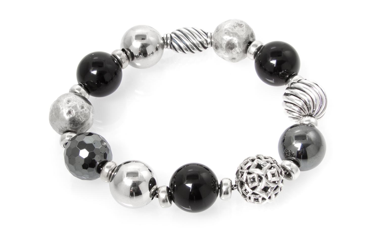 A Sterling Silver, Onyx and Hematite Elements Bead Bracelet, David Yurman, 30.90 dwts.