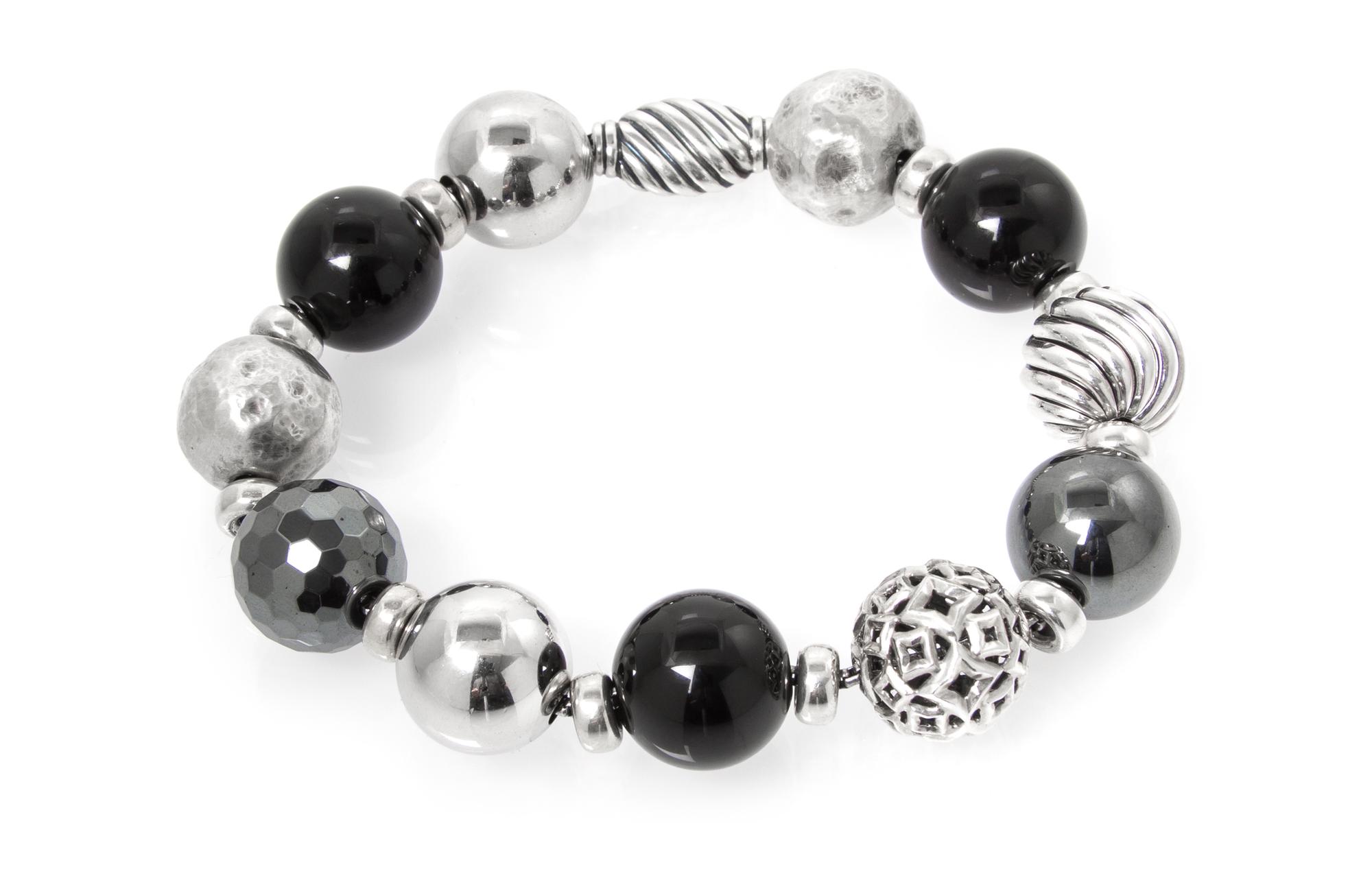 A Sterling Silver, Onyx and Hematite Elements Bead Bracelet, David Yurman, 30.90 dwts.