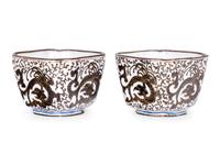 A Pair of Canton Enamel on Copper Square Wine Cups
