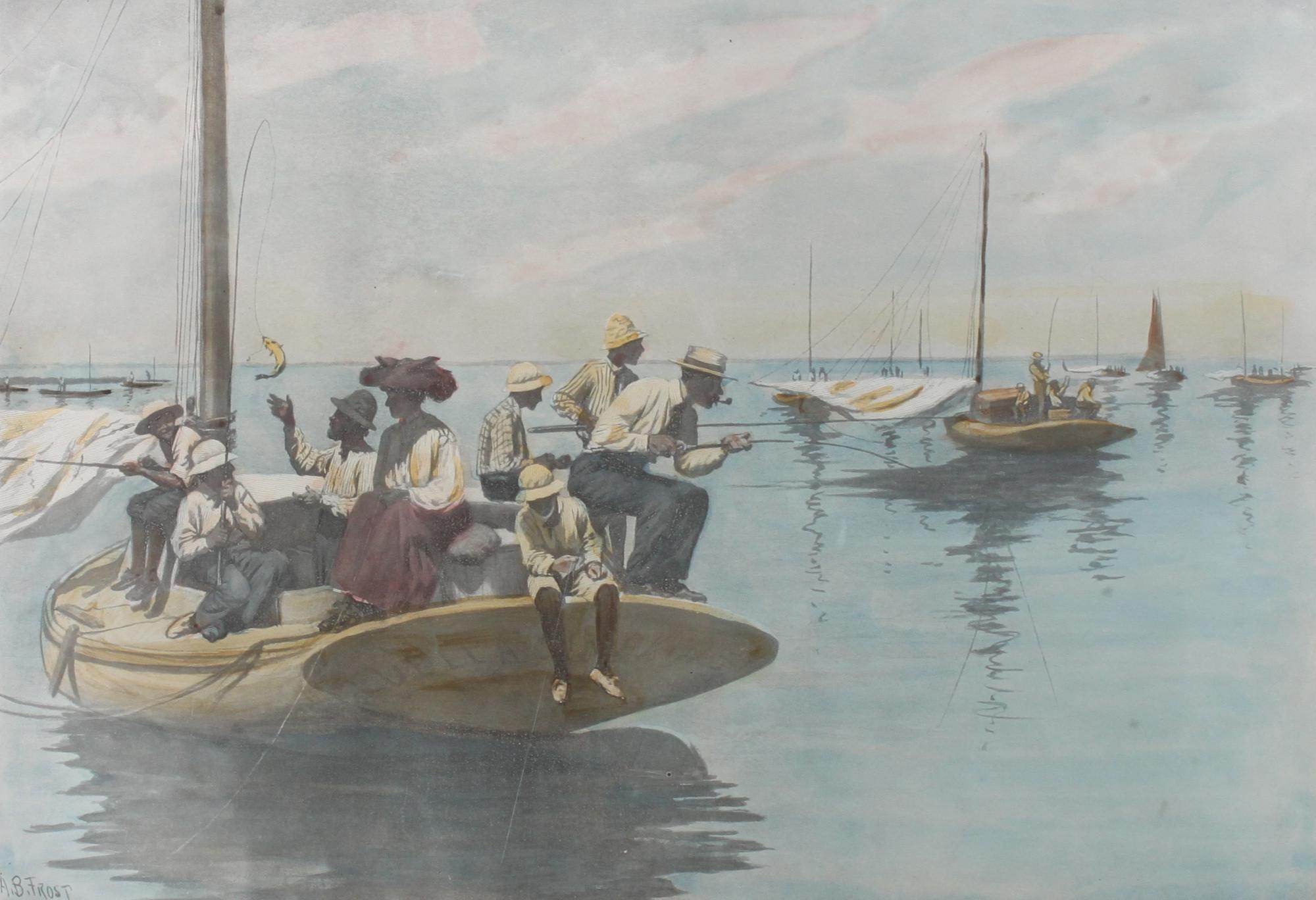 Six Hand Colored Fishing Prints Height 15 x width 10 inches (largest) — LATE 19TH/EARLY 20TH CENTURY