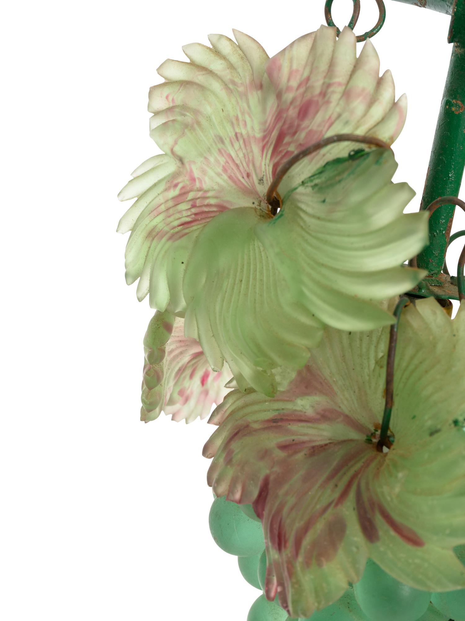 A Murano Glass Grape Cluster Pendant Fixture with Pâte de Verre Rosettes