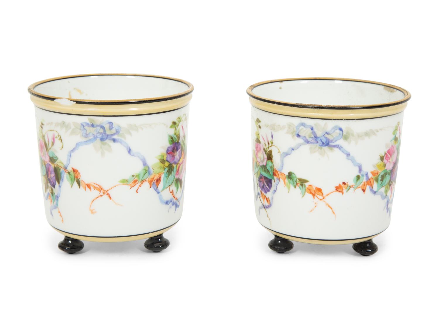 A Pair of French Porcelain Cache Pots