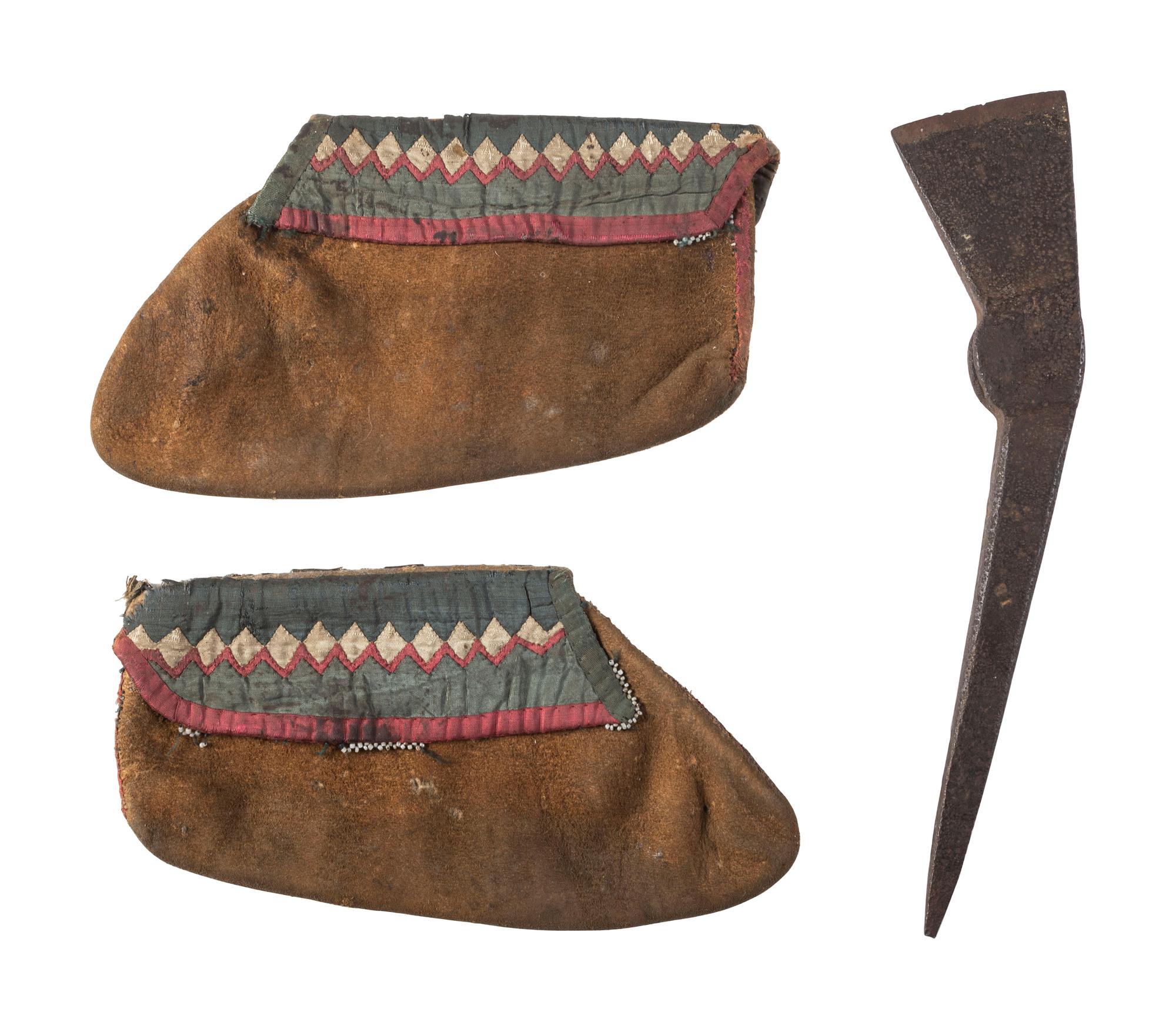 Delaware Child's Hide Moccasins, with Ribbonwork Cuffs, PLUS
