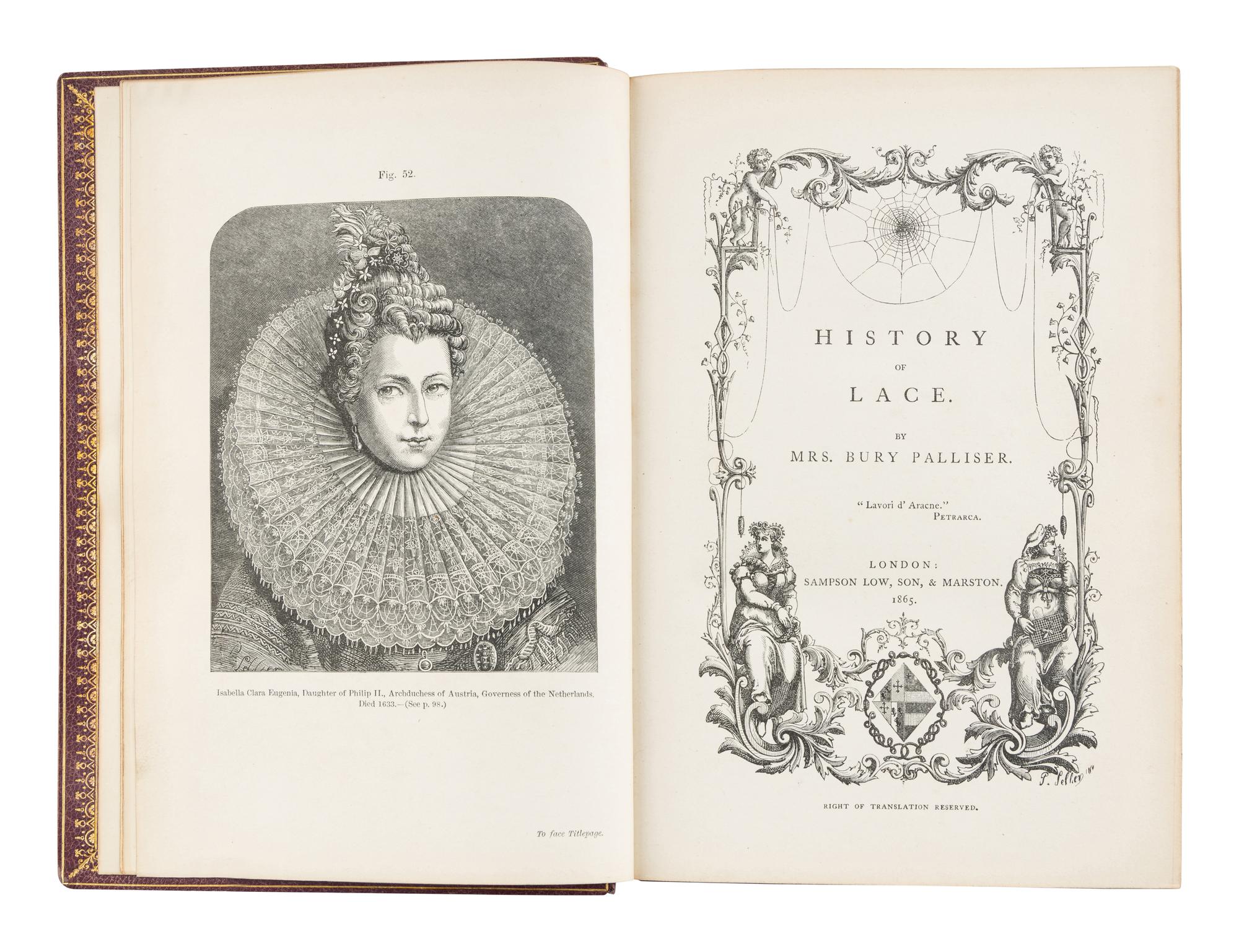 [BINDING] -- [LACE]. PALLISER, Fanny Bury (1805-1878). History of Lace . London: Sampson Low, Son, & Marston, 1865.
