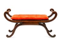 English Regency Curule Bench with Carved Sides and Scrolled Legs