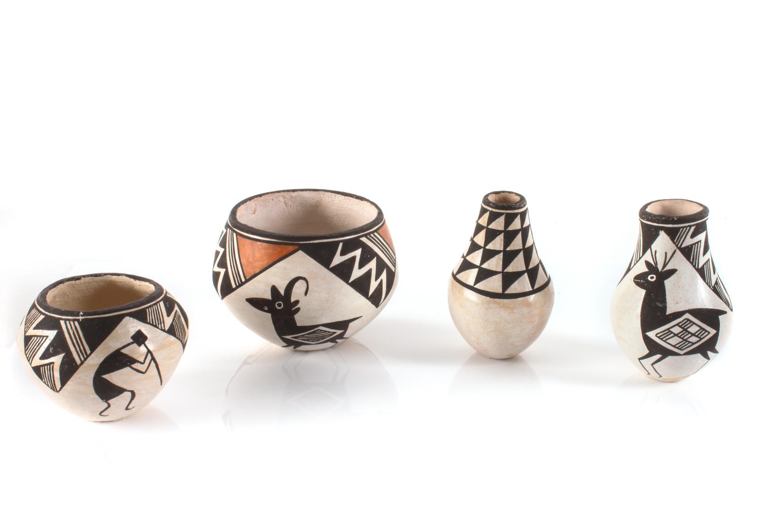 Lucy M. Lewis (Acoma, 1898-1992), Eight Pottery Miniatures Height of largest 2 3/4 x diameter 3 1/3 inches