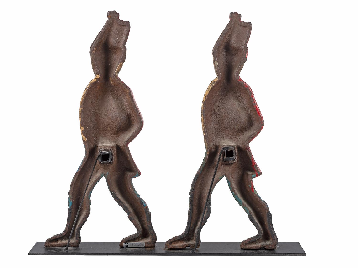 A Pair of Paint Decorated Cast-Iron Hessian Soldier Andiron Supports