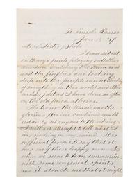 [KANSAS] -- [NATIVE AMERICANS]. 6 page ALS from Fort Lincoln, KS, 18 June 1867.