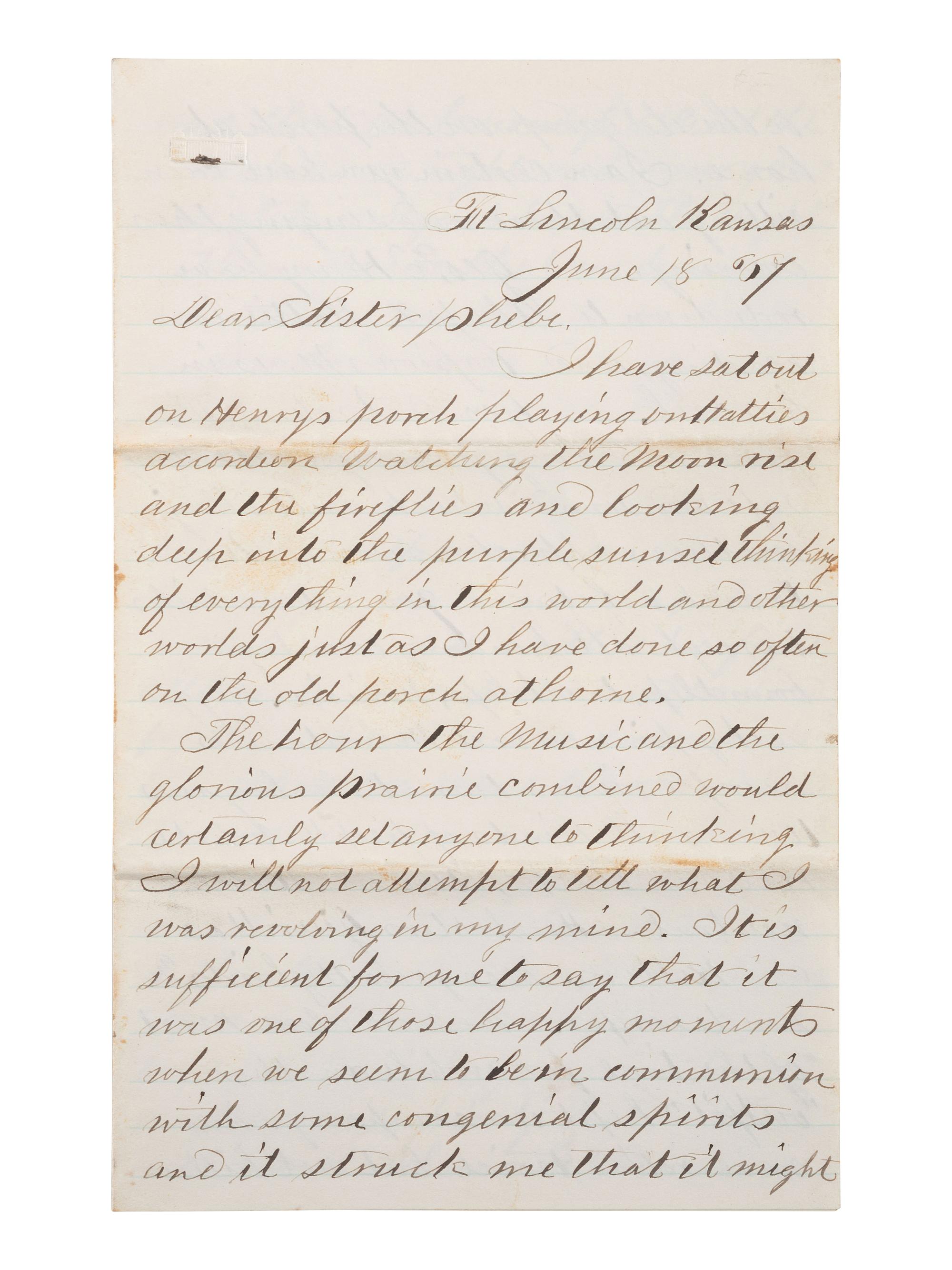 [KANSAS] -- [NATIVE AMERICANS]. 6 page ALS from Fort Lincoln, KS, 18 June 1867.
