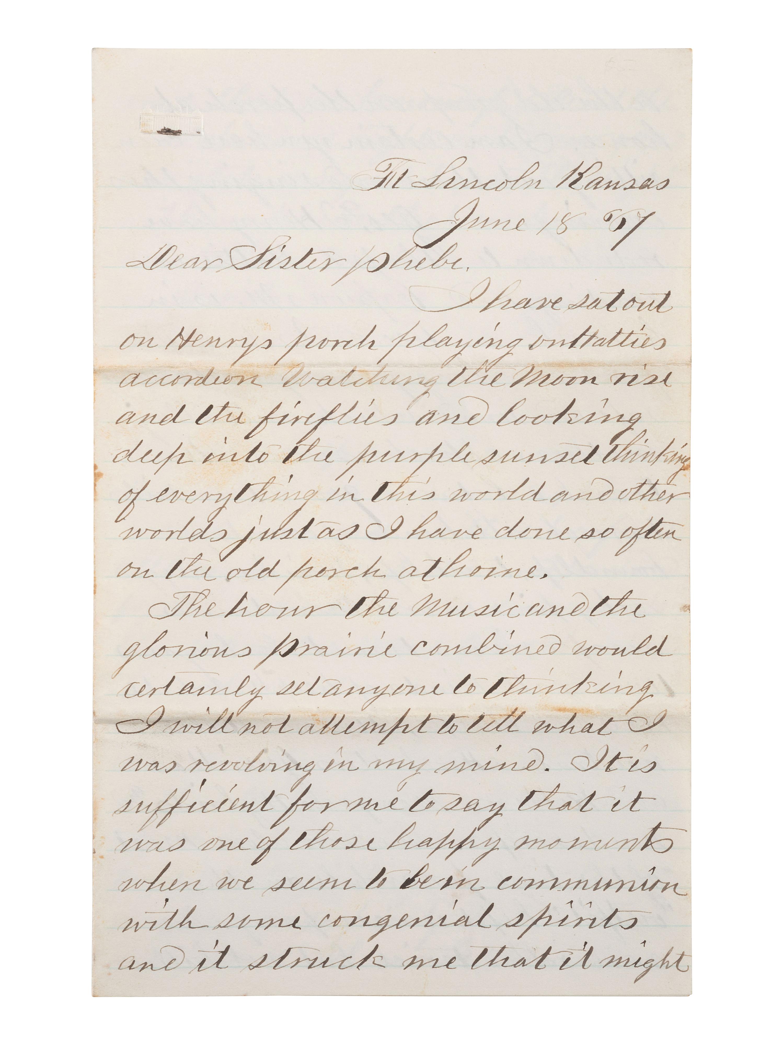 [KANSAS] -- [NATIVE AMERICANS]. 6 page ALS from Fort Lincoln, KS, 18 June 1867.