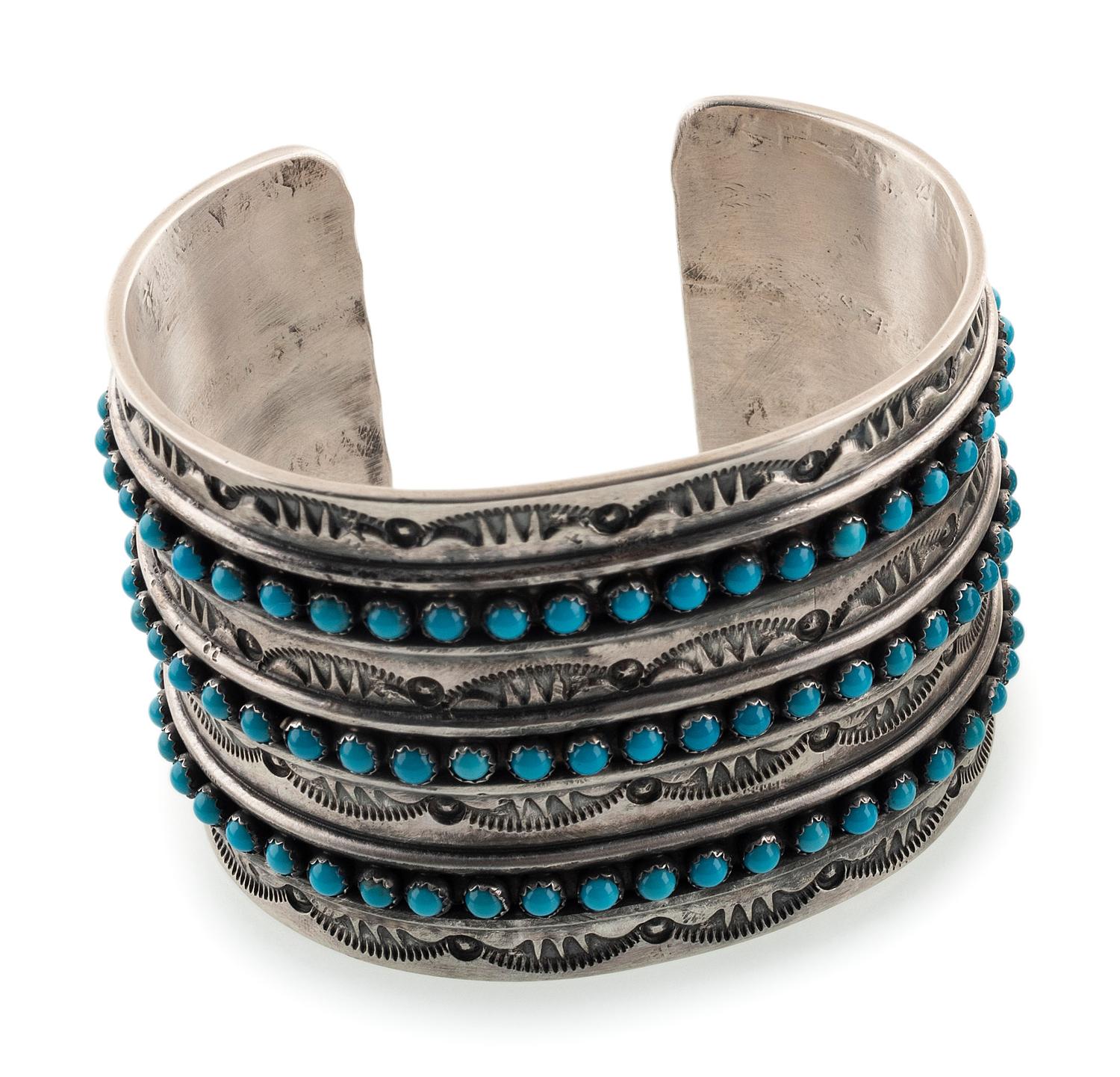 Sterling Silver and Petit Point Turquoise Cuff Bracelet