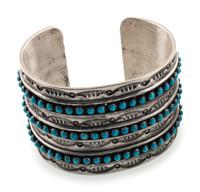 Sterling Silver and Petit Point Turquoise Cuff Bracelet