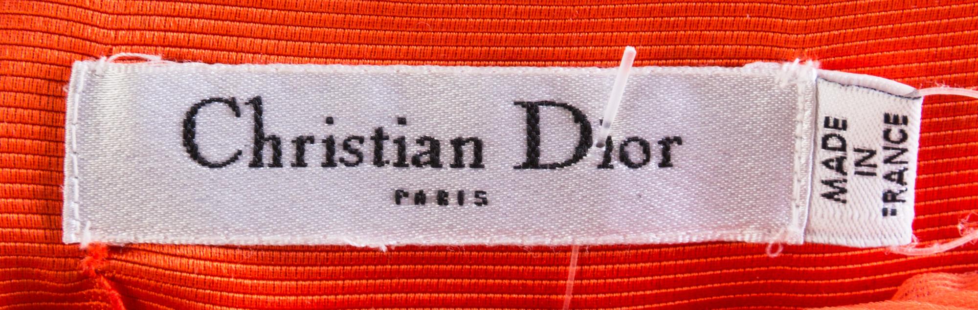 A Christian Dior Orange Strapless Silk Dress, Size 6.