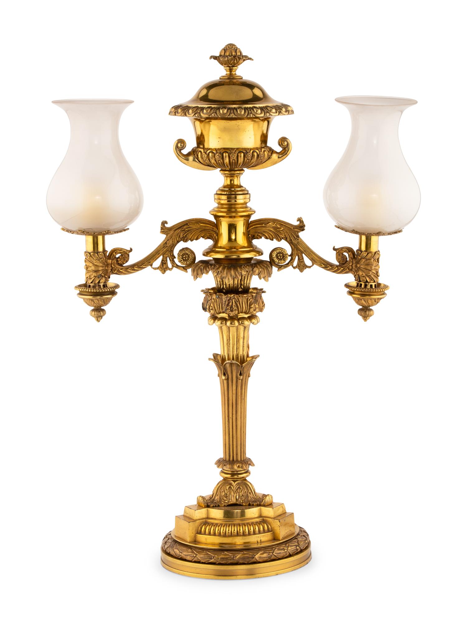 A Pair of George IV Gilt Bronze Colza Lamps