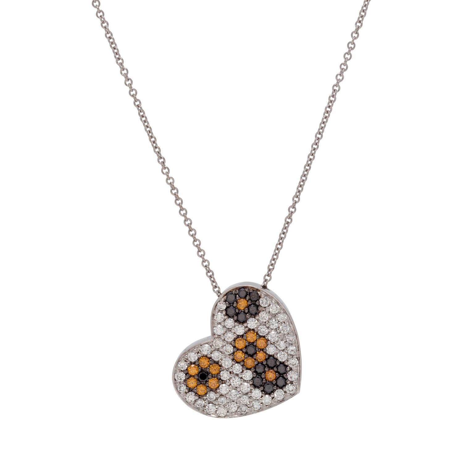 DIAMOND AND COLORED DIAMOND HEART PENDANT/ NECKLACE