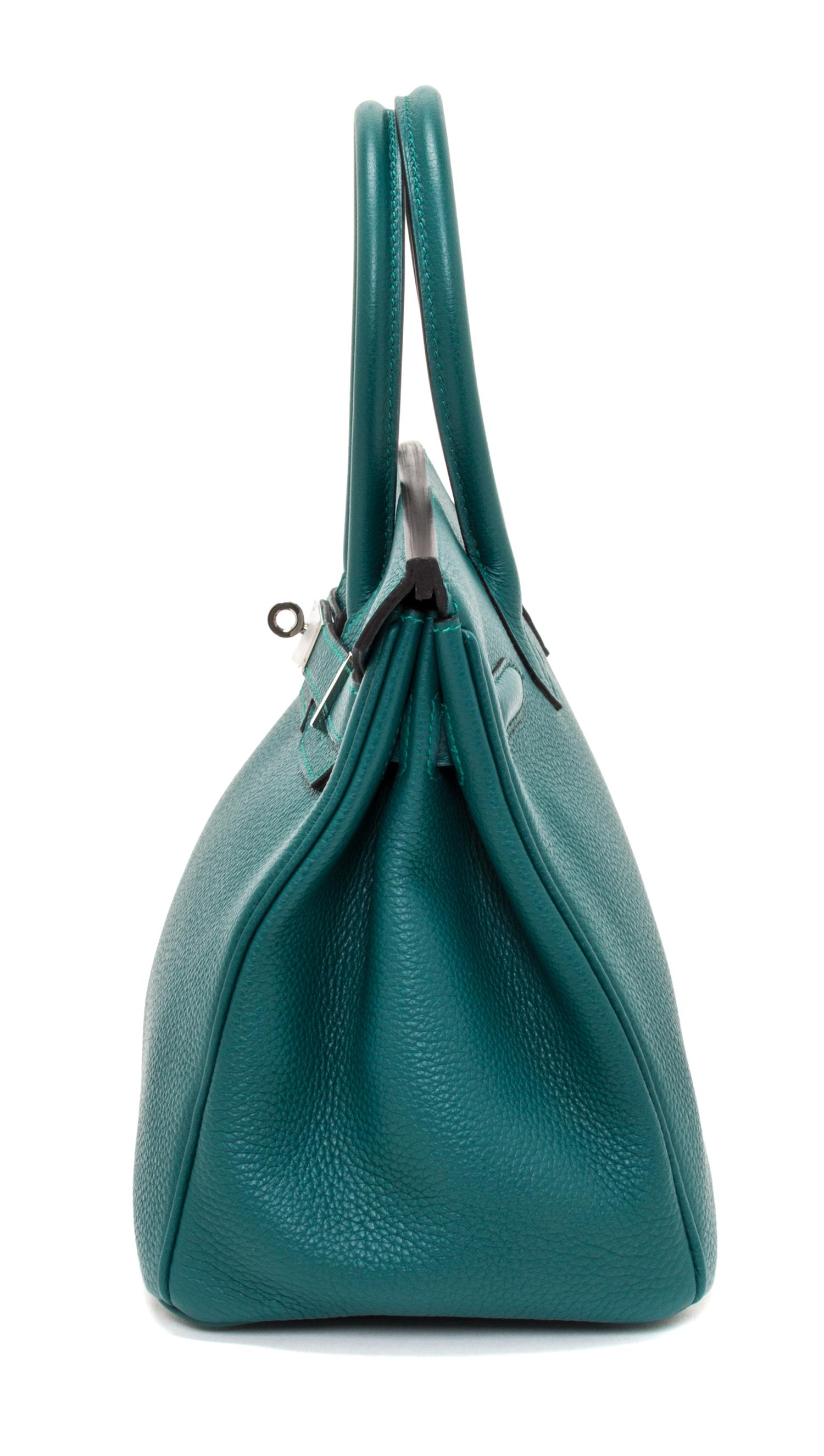 An Hermes Malachite Togo 30cm Birkin Handbag, 12" x 8.5" x 6".