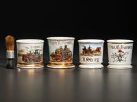Four Firefighter's Porcelain Occupational Shaving Mugs