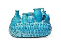 Edmond Lachenal (French, 1855-1948), A Turquoise Glazed Stoneware Panier, Paris, France, circa 1900