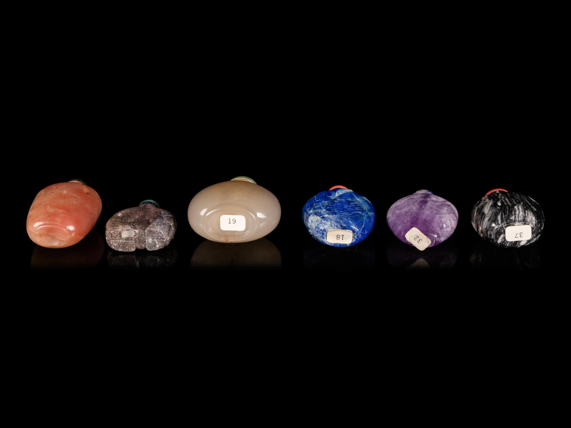 Six Chinese Hardstone Snuff Bottles