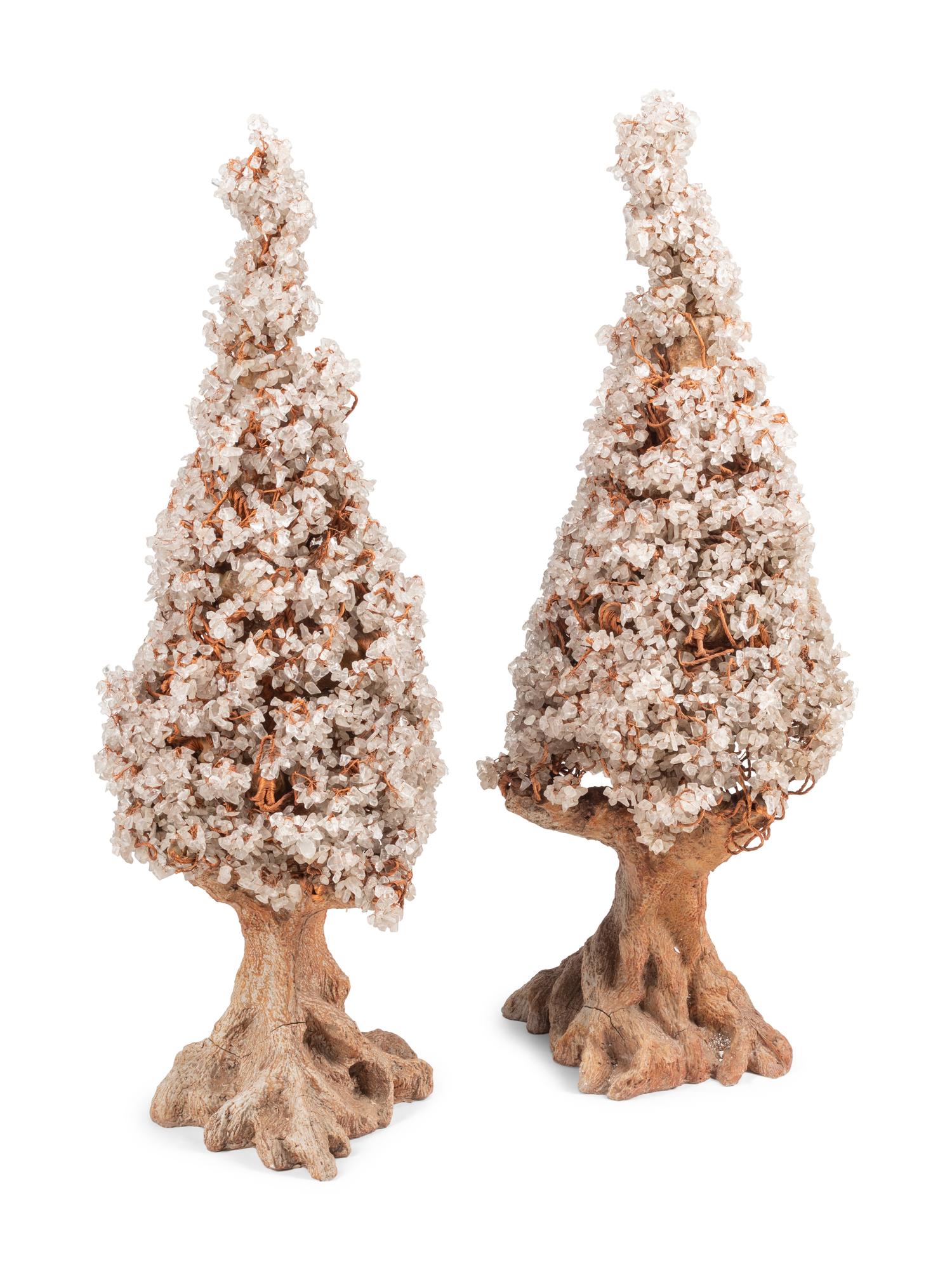 A Pair of Cast Composition and Rock Crystal Trees in the Style of Misia Sert