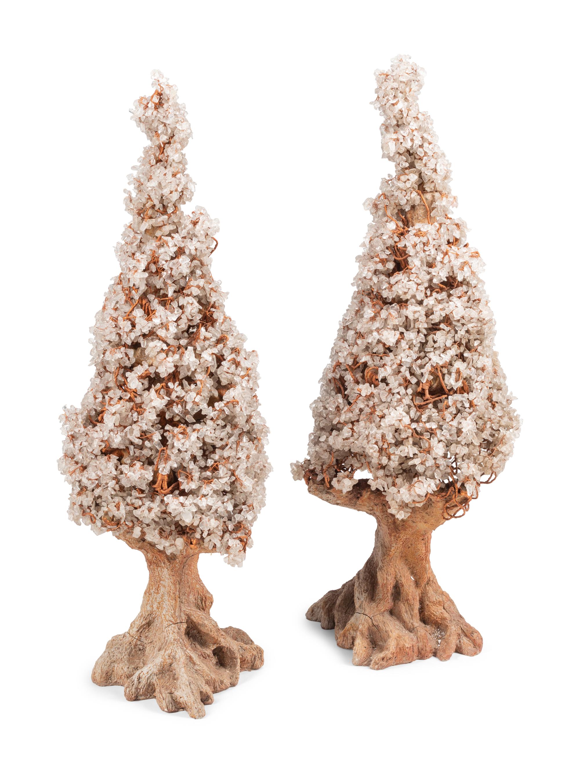A Pair of Cast Composition and Rock Crystal Trees in the Style of Misia Sert