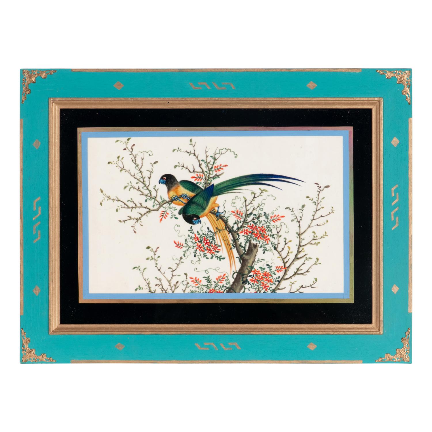 A Set of Twelve Chinese Export Watercolor and Pith Paintings of Exotic Birds