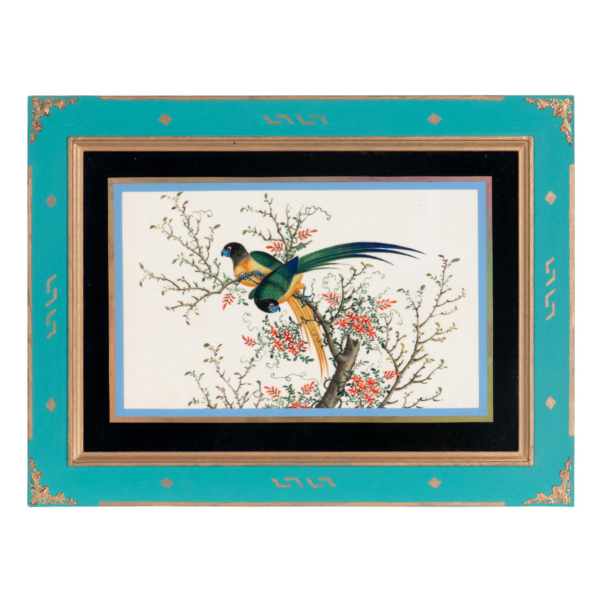 A Set of Twelve Chinese Export Watercolor and Pith Paintings of Exotic Birds