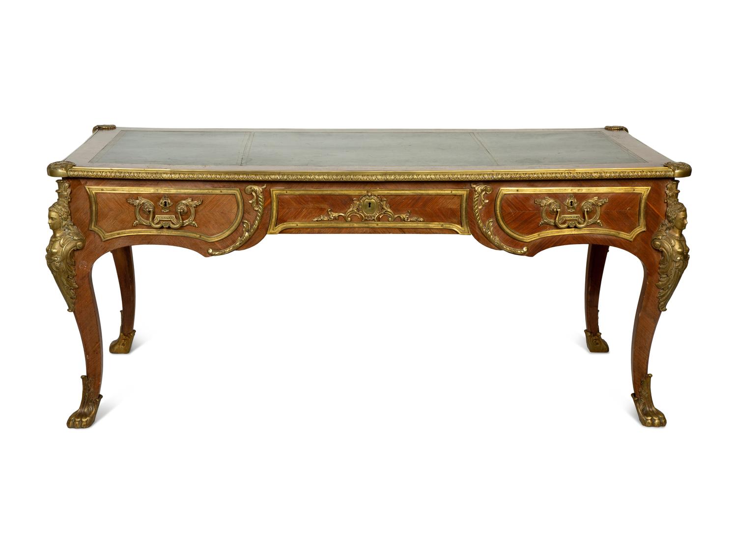 A Louis XV Style Gilt Bronze Mounted Kingwood Bureau Plat