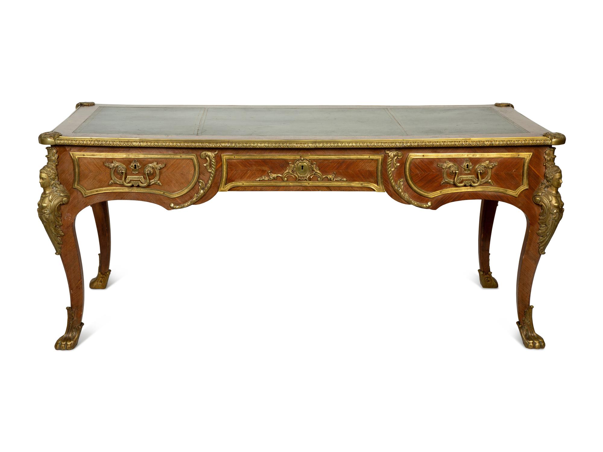 A Louis XV Style Gilt Bronze Mounted Kingwood Bureau Plat