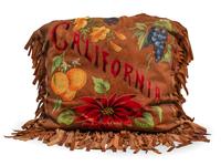 A Pair of California Arts and Crafts Painted and Appliqued Leather Pillows