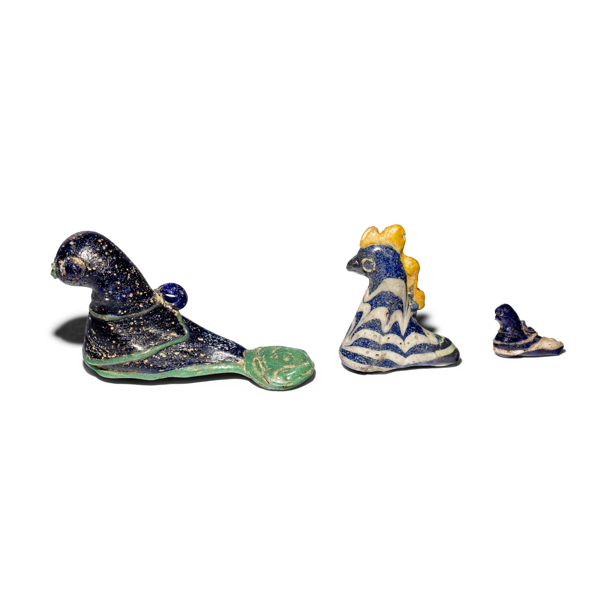 Three Phoenician Glass Bird Pendants