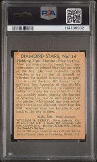 A 1934 Diamond Stars Bill Terry Baseball Card No. 14 (PSA 2 GOOD)