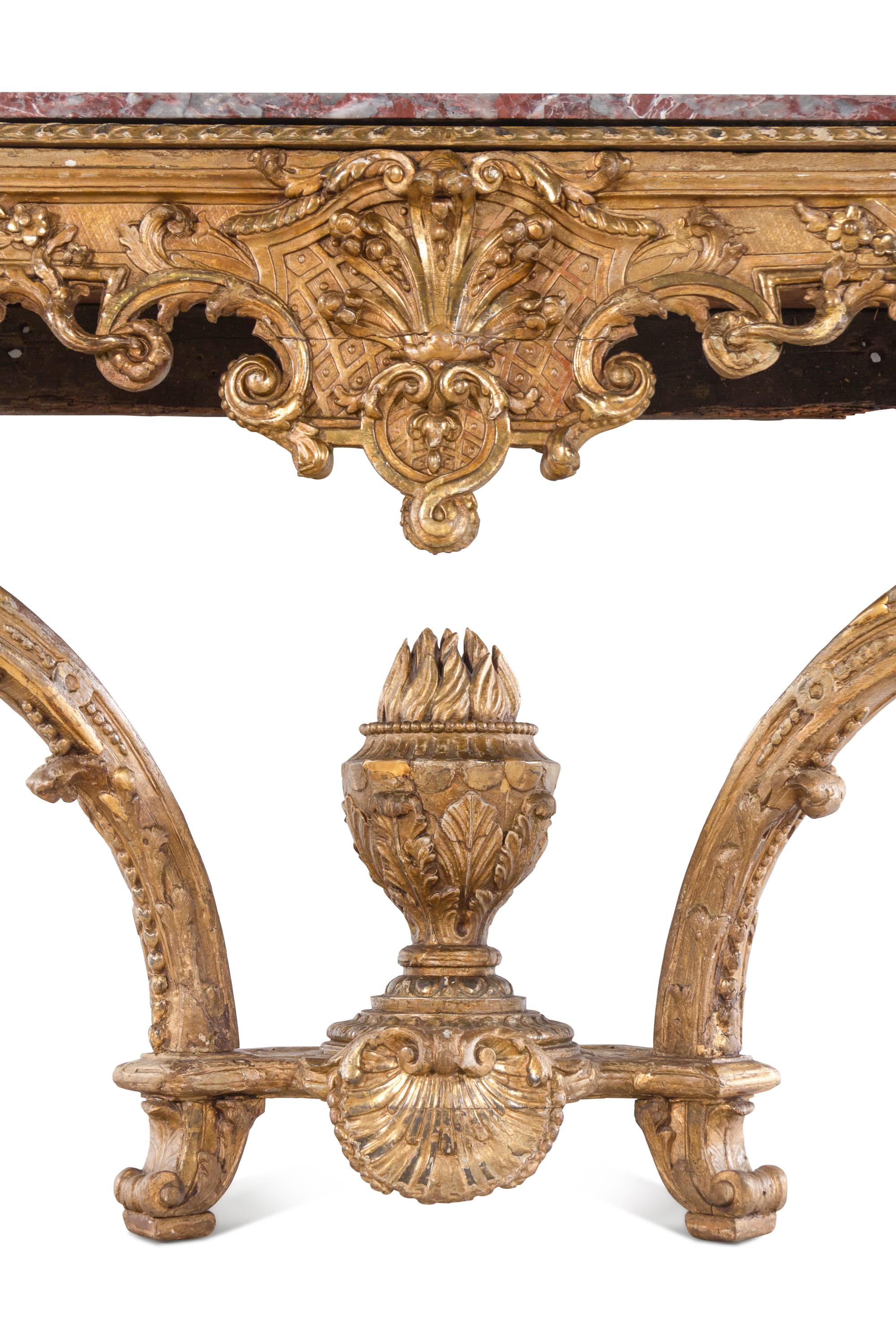 An Italian Carved Giltwood Marble-Top Console Table