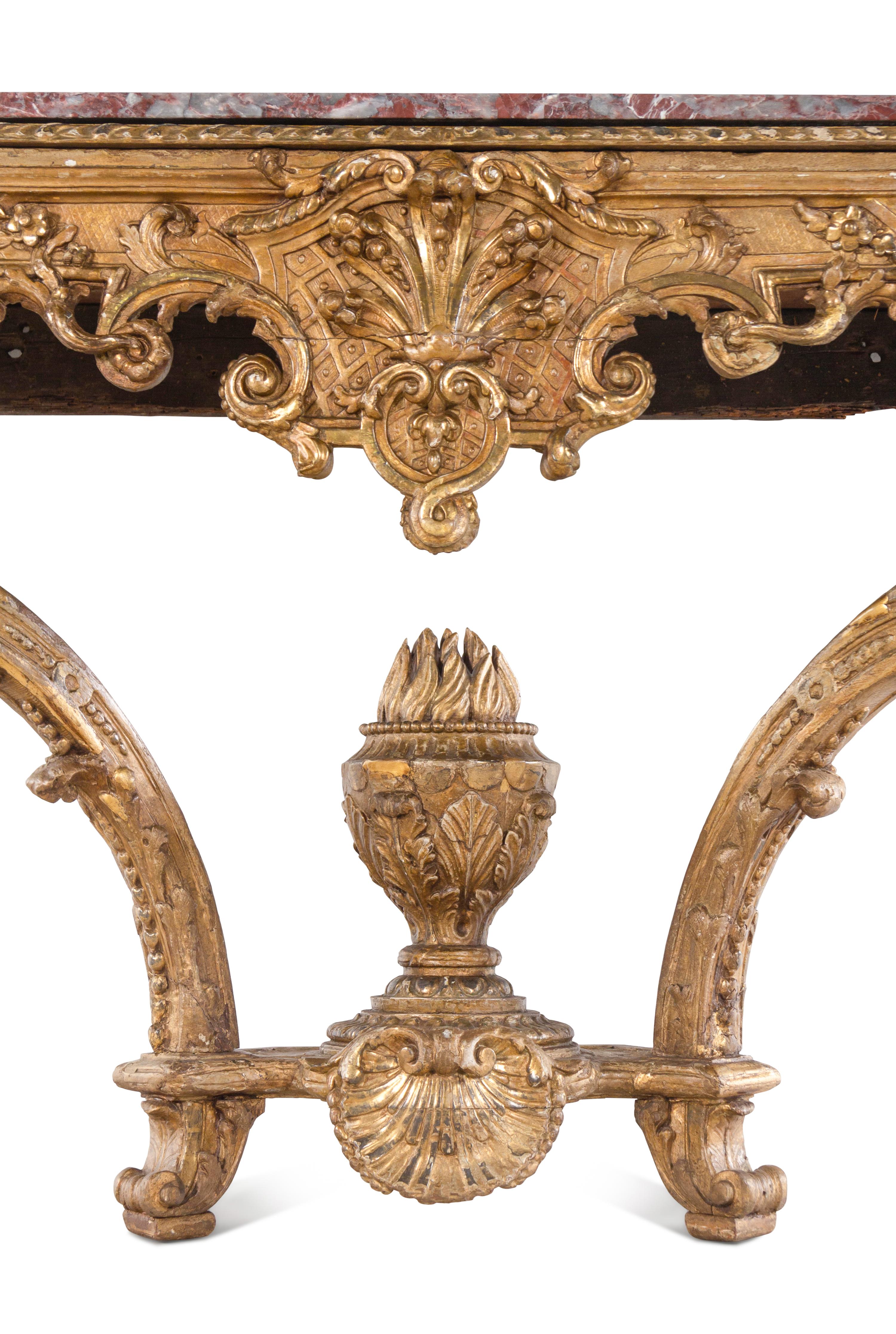 An Italian Carved Giltwood Marble-Top Console Table
