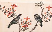 Seven Chinese Export Pith Paintings of Perched Birds and Flowers