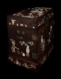 A Chinese Mother-of-Pearl Inlaid Huanghuali Seal Chest