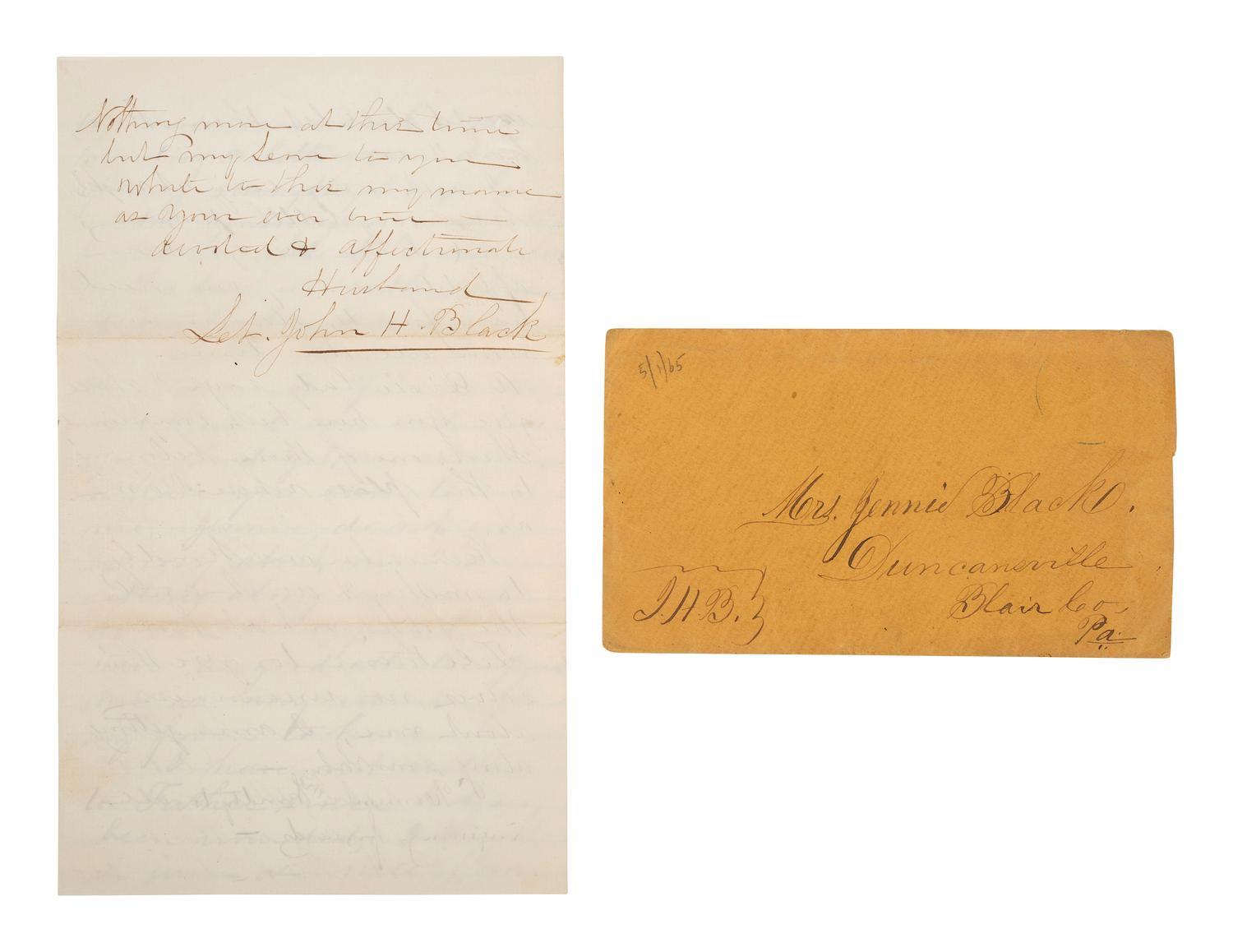 [CIVIL WAR]. 2 letters written to the wife of Captain John H. Black, 12th Pennsylvania Cavalry.